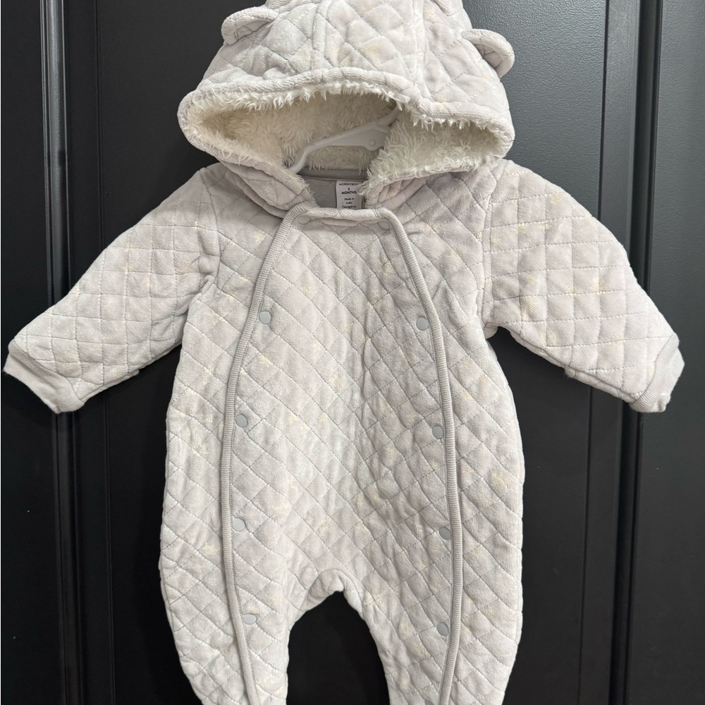 Nordstrom- Quilted Gray Hooded Baby One Piece